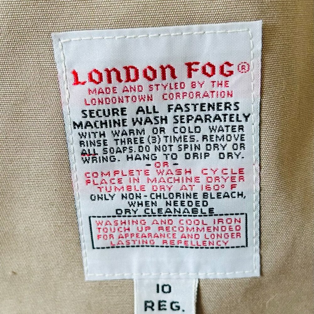 London Fog Womans Tan All Seasons Trench Coat with Zip Out Lining -  Size 10 - Picture 7 of 7